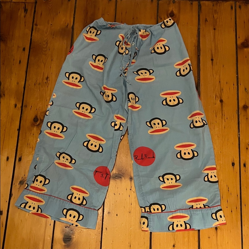 Vintage Paul Frank Lightweight Light Blue Monkey Print Pajama Bottoms L - Picture 1 of 7